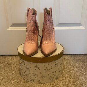Sam Edelman Pink Croc-Embossed Ankle Boots